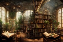 Steampunk Old Victorian Oxford  Library Illustration