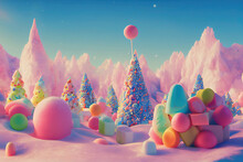 Colorful Pastel Candy Winter Landscape As Fantasy Background