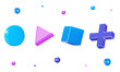 Abstract Multimedia Symbols 3d set. Digital Technology, computer games. Isolated objects on a transparent background