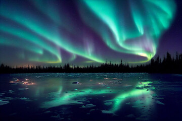beautiful northern lights in night sky over mountain. northern lights in iceland