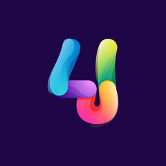 Wall Mural - Number four logo made of overlapping colorful lines. Rainbow vivid gradient modern icon.