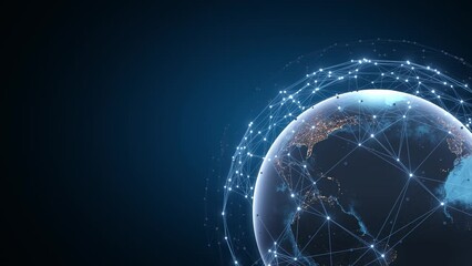 Wall Mural - Tech earth globalization in 3d animation. Global Business dots on rotating planet.