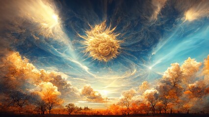 Wall Mural - sun in sky wallpaper render art clouds beautiful art background 