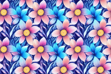 Wall Mural - seamless colorful floral pattern