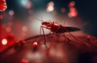 Close-up of mosquito on human skin that is sucking blood. Concept of diseases transmitted by mosquito bite: malaria, yellow fever, chikungunya, dengue, zika, leishmaniasis, encephalitis. 3D rendering.