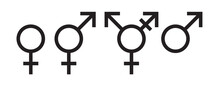 Gender Sign Set Black Color Isolated On White Background. Vector 10 Eps