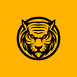 Angry tiger head logo icon in simple tribal line art style. Sport team mascot logo template.
