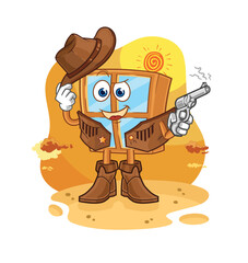 Wall Mural - window cowboy with gun character vector