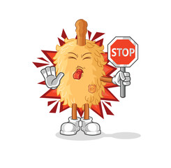 Wall Mural - feather duster holding stop sign. cartoon mascot vector