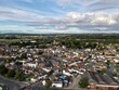 Aerial shot of the town Leominster under the cloudy sky, Herefordshire, England