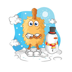 Wall Mural - feather duster in cold winter character. cartoon mascot vector