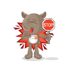 Wall Mural - tapir holding stop sign. cartoon mascot vector