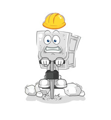 Canvas Print - concrete brick drill the ground cartoon character vector