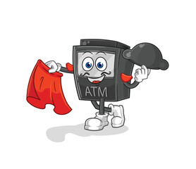 Poster - ATM machine matador with red cloth illustration. character vector