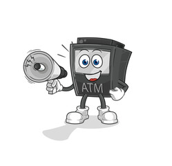 Wall Mural - ATM machine holding hand loudspeakers vector. cartoon character