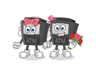 Poster - ATM machine wedding cartoon. cartoon mascot vector