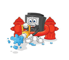 Wall Mural - ATM machine firefighter vector. cartoon character