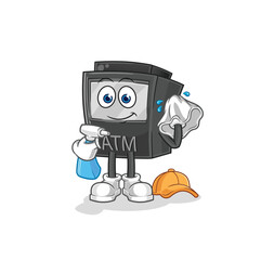 Wall Mural - ATM machine cleaner vector. cartoon character