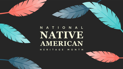 Wall Mural - Native American Heritage Month. Background design with feather ornaments celebrating Native Indians in America.