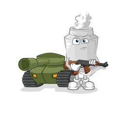 Wall Mural - exhaust soldier with tank character. cartoon mascot vector