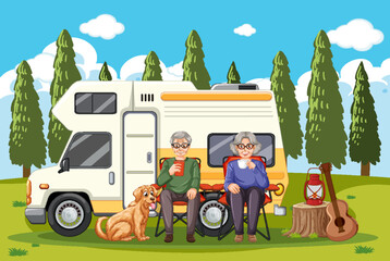 Sticker - Senior couple camping outdoor