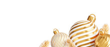 Golden Christmas Ball And Confetti With Decoration ,3d Rendering.