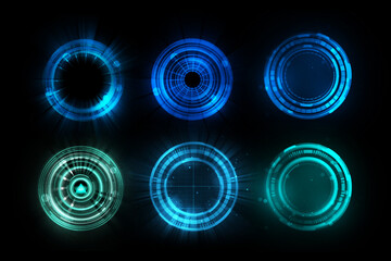 Wall Mural - Abstract futuristic background of circle round glowing technology sci fi frame. hud ui.	
