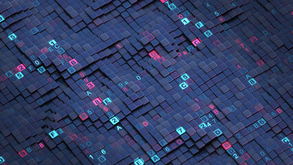 Computer hex code 3D render illustration