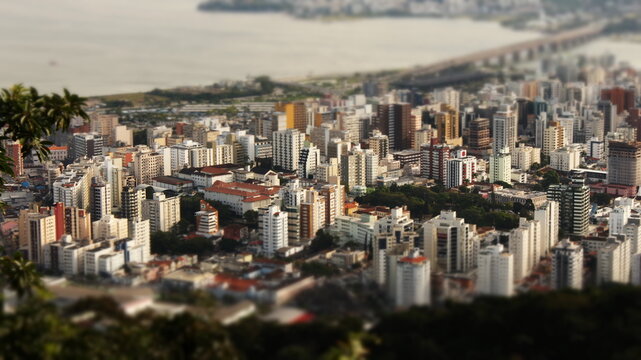 top view of the florianópolis downtown city with miniature effect