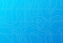 Sea Or Ocean Line Contour Topographic Map With Vector Pattern Of Abstract Marine Geographic Landscape On Blue Background. Sea Bottom And Ocean Floor Relief, Water Depth And Underwater Stream Map
