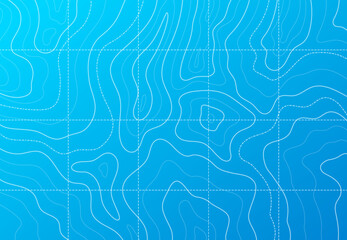 Sea or ocean line contour topographic map with vector pattern of abstract marine geographic landscape on blue background. Sea bottom and ocean floor relief, water depth and underwater stream map