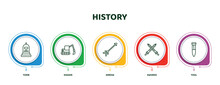 Editable Thin Line Icons With Infographic Template. Infographic For History Concept. Included Tomb, Digger, Arrow, Swords, Tool Icons.