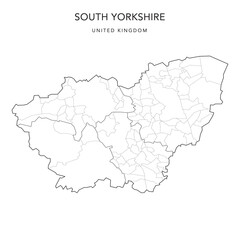  Administrative Map of South Yorkshire with County, Metropolitan Districts and Civil Parishes as of 2022 - United Kingdom, England - Vector Map