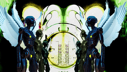 Wall Mural - 3d illustration - drawings sketch of futuristic metallic science fiction humanoid cyborg
