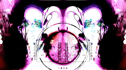 Wall Mural - 3d illustration - drawings sketch of futuristic metallic science fiction humanoid cyborg