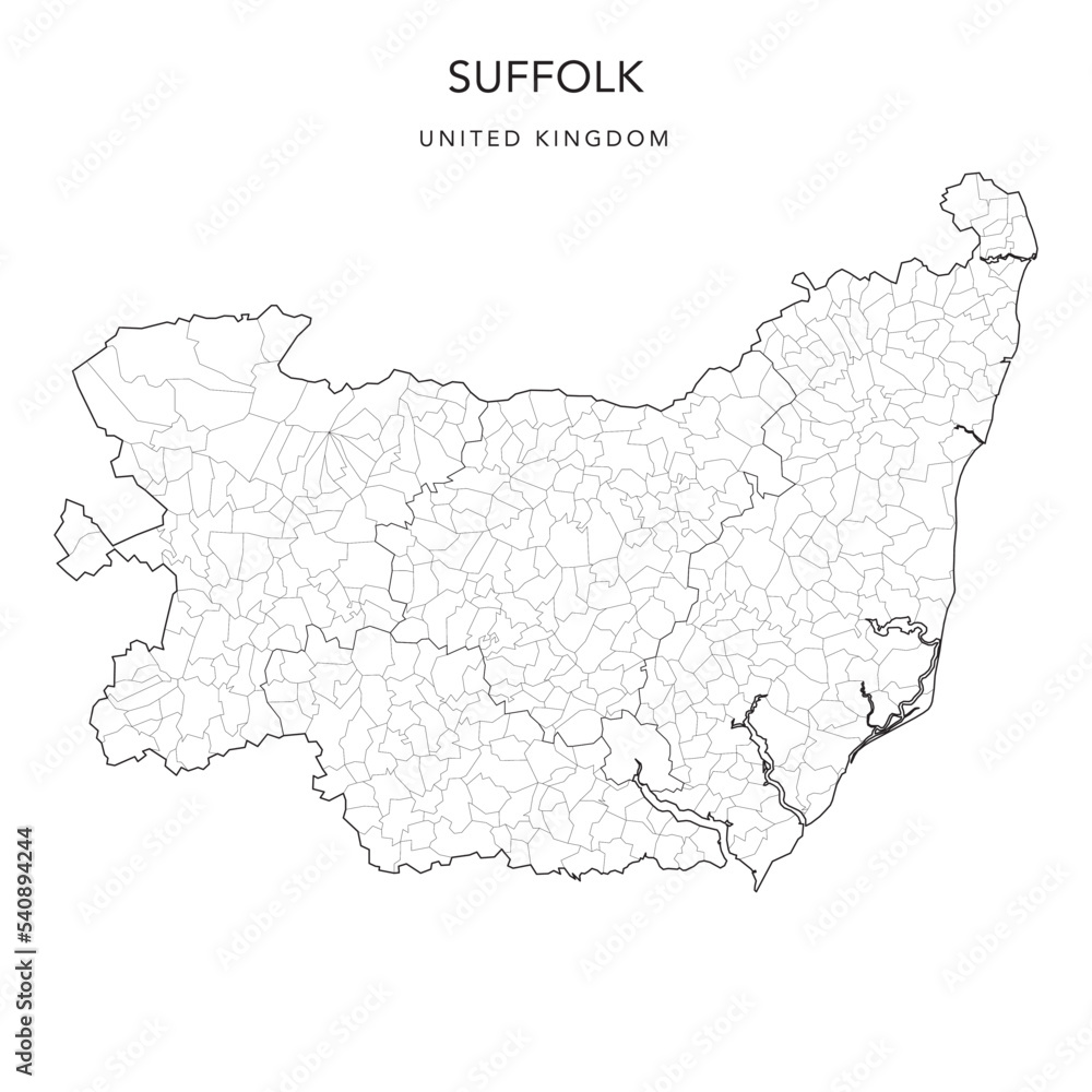 Suffolk Postcode Area Map Administrative Map of Suffolk with County, Districts and Civil Parishes ...