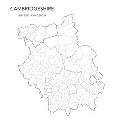  Administrative Map of Cambridgeshire with Counties, Districts and Civil Parishes as of 2022 - United Kingdom, England - Vector Map