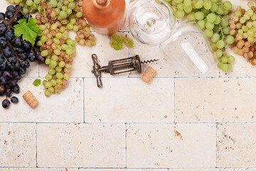 Wall Mural - Wine glasses, bottles and grapes