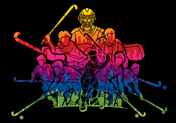 Wall Mural - Field Hockey Sport Male Players Action Cartoon Graphic Vector