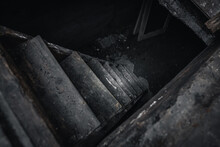 Old Wooden Staircase - Descent Into A Dark Abandoned Basement