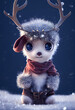 Cute baby Rudolph the reindeer wearing a scarf, winter character, anime, kawaii, made with artificial intelligence