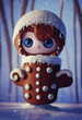 Baby cute gingerbread standing on ice, winter character, anime, kawaii, made with artificial intelligence