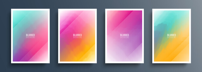Aufkleber - Set of abstract blurred backgrounds with soft light color gradients and dynamic lines for your graphic design. Brochure covers. Vector illustration.