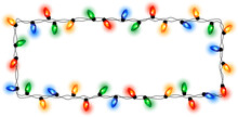 Christmas Lights Border, Light String Frame. Colorful Christmas Frame With Light Bulb. Christmas Lights Decorative Garland. Transparent Decorative Garland. Xmas Light Border Effect. Holiday Design