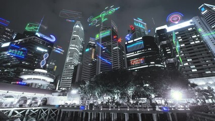 Wall Mural - smart city concept with abstract infographics. artificial intelligence technology, digital city, dat