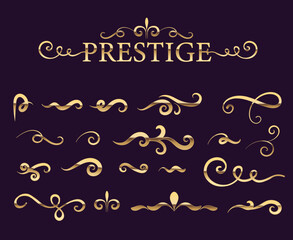 Wall Mural - Beautiful golden classical prestige royal style decorative elements and dividers vector set