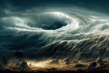 A Cyclone Of Storm Clouds Covered The Entire Sky. 3D Illustration