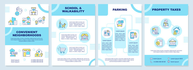 Wall Mural - Convenient neighborhood brochure template. Walkable community. Leaflet design with linear icons. Editable 4 vector layouts for presentation, annual reports. Arial-Black, Myriad Pro-Regular fonts used