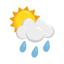 Sun Behind Rain Cloud Sign Emoji Icon Illustration. Weather Vector Symbol Emoticon Design Clip Art Sign Comic Style.