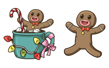 Wall Mural - Cartoon illustration of Christmas coffee cup with gingerbread man, You can use these clipart for any project such as custom, stickers planner, scrapbooking, card or used for as part of your design.